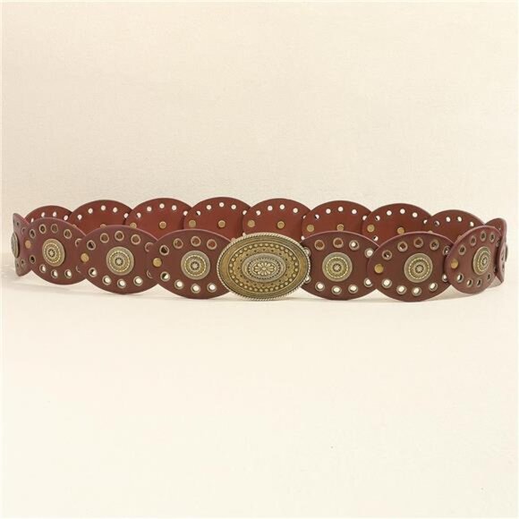 Punk Boho Conch Design PU Leather Belt – Adjustable 47" for 28"-38" Waist - Picture 7 of 7
